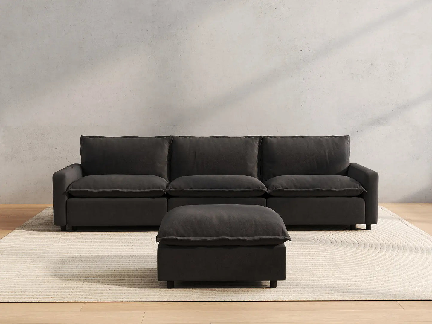 4 Piece Grey Linen Home Living Chaise Sectionals 3 Seater with 1 Ottoman 4
