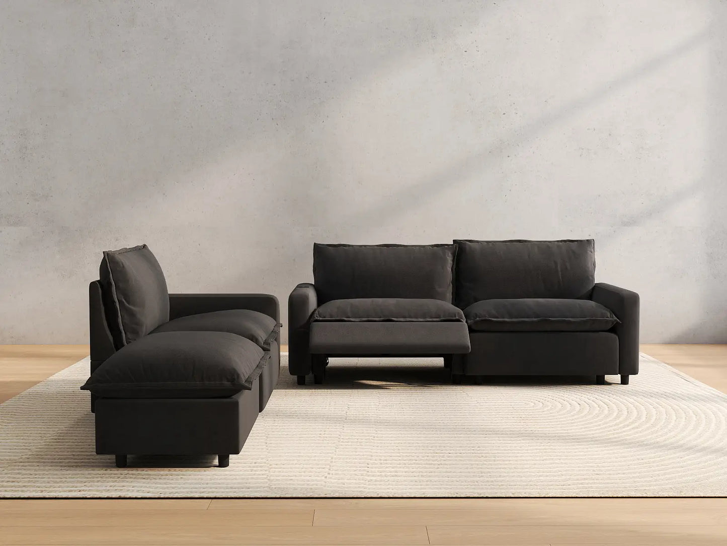 4 Piece Grey Linen Home Living Chaise Sectionals 3 Seater with 1 Ottoman 5 7cd782ae ea83 464d b453 e4de879a2463