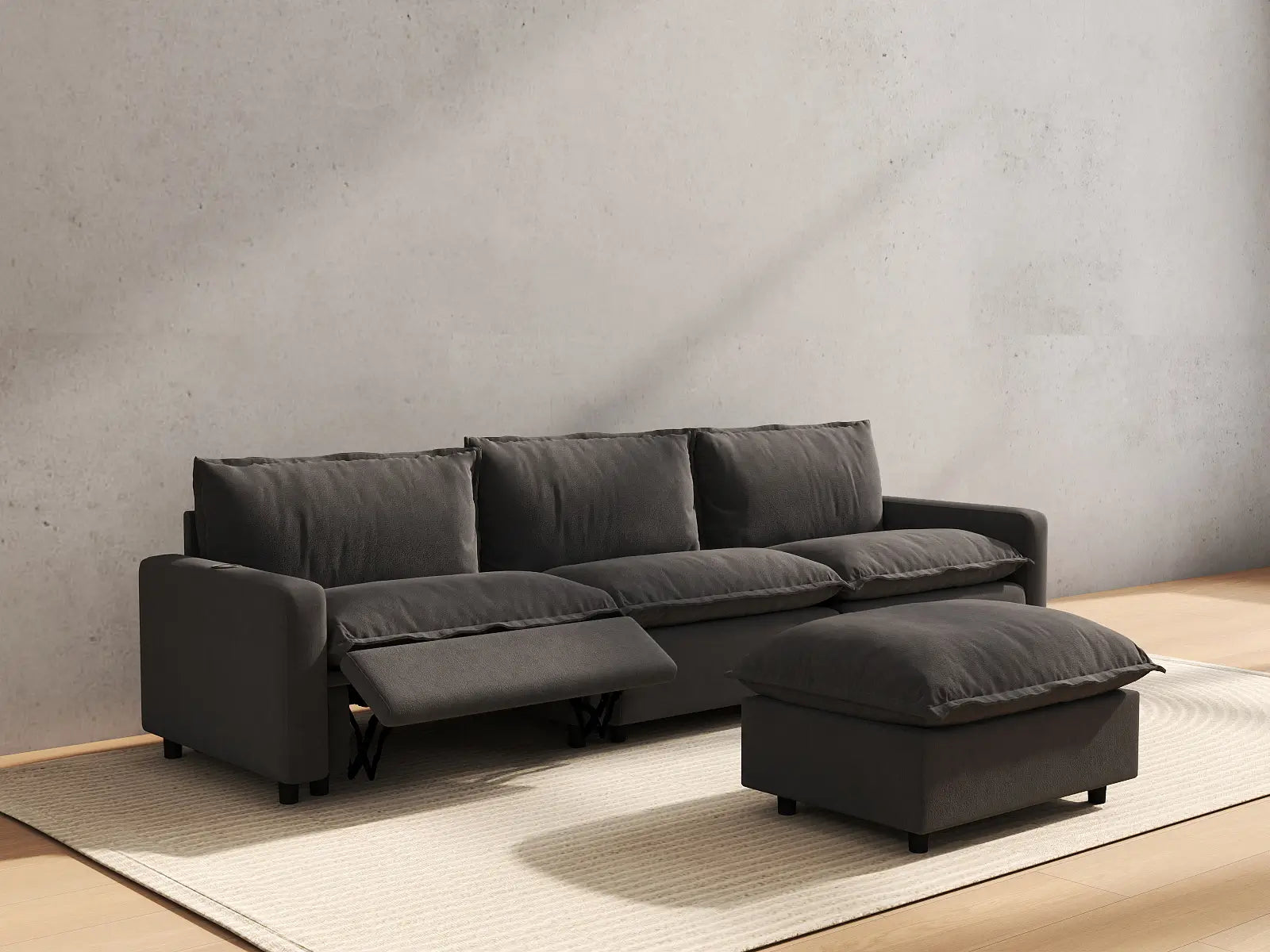 4 Piece Grey Linen Home Living Chaise Sectionals 3 Seater with 1 Ottoman 6