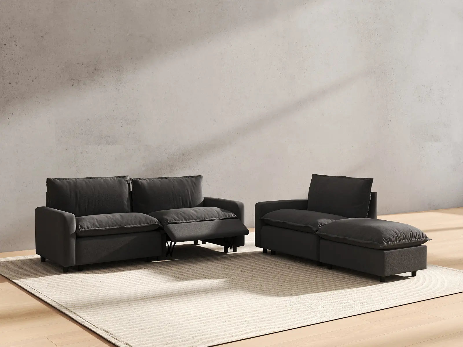 4 Piece Grey Linen Home Living Chaise Sectionals 3 Seater with 1 Ottoman 6 280323ce d6b7 4b5b a9e1 71946b4a4e80