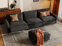 4 Piece Grey Linen Home Living Chaise Sectionals 3 Seater with 1 Ottoman 7