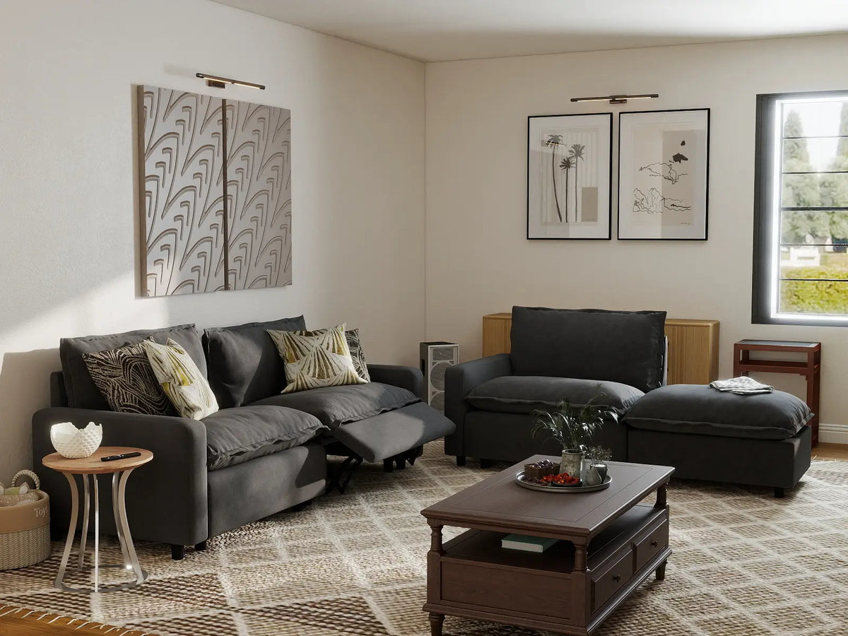 4 Piece Grey Linen Home Living Chaise Sectionals 3 Seater with 1 Ottoman 7 7256806f ecf5 4a3a b2ee bcff22ad5d77