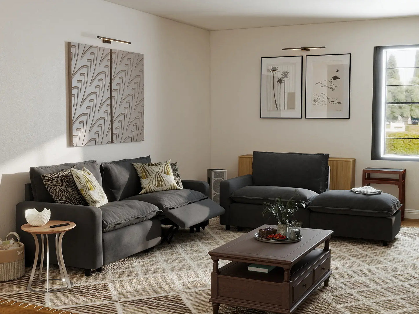 4 Piece Grey Linen Home Living Chaise Sectionals 3 Seater with 1 Ottoman 7 7256806f ecf5 4a3a b2ee bcff22ad5d77