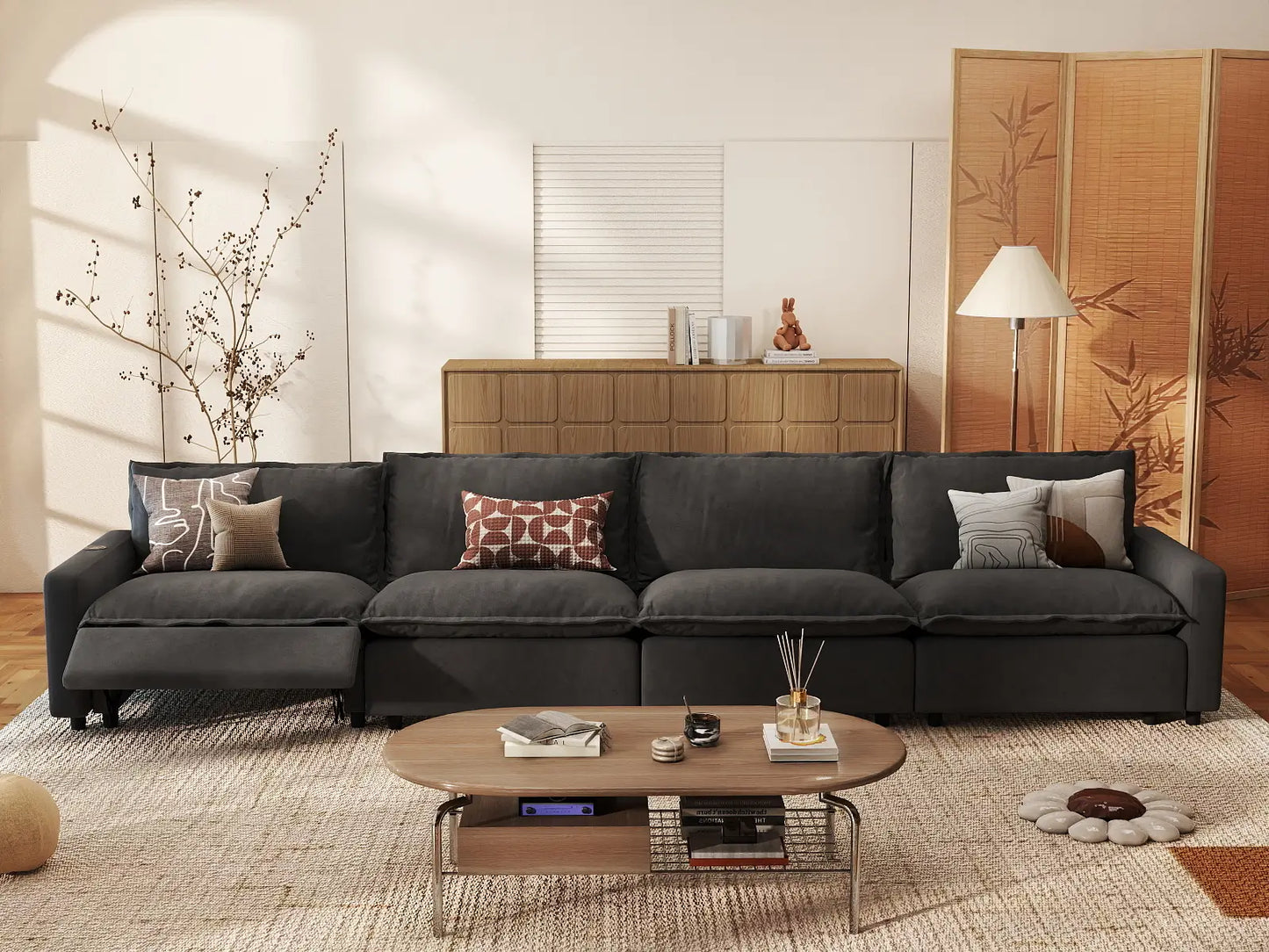 4 Piece Grey Linen Home Living Couch Sectionals 4 Seater 1