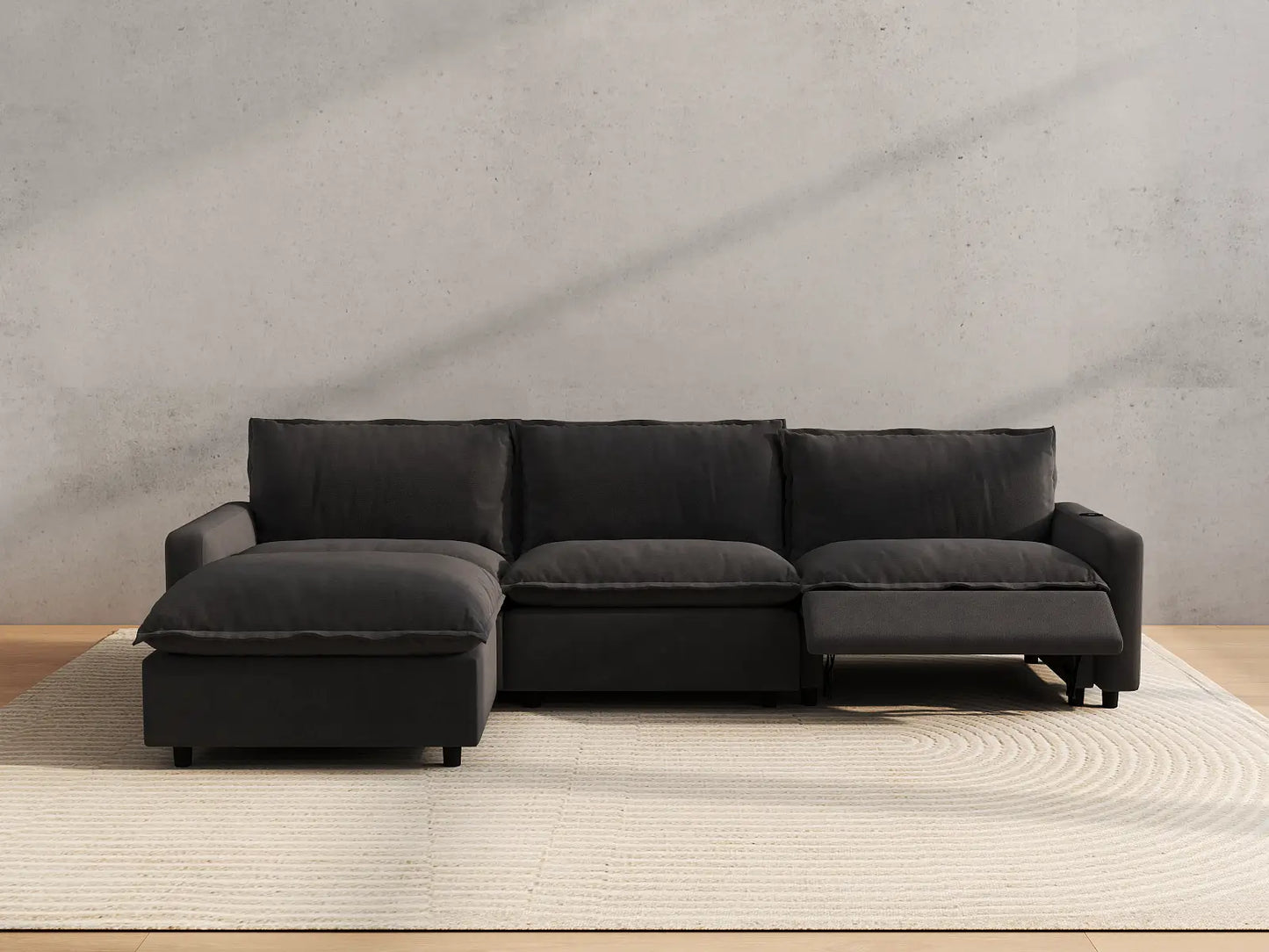 Modular Cero Reclining Sectionals | 4-Piece Grey Linen Home Living L-Shaped Sectionals 3-Seater with 1-Ottoman