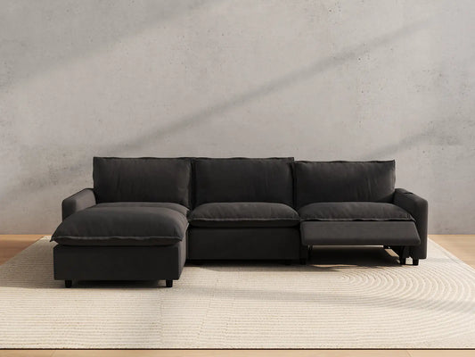Modular Cero Reclining Sectionals | 4-Piece Grey Linen Home Living L-Shaped Sectionals 3-Seater with 1-Ottoman