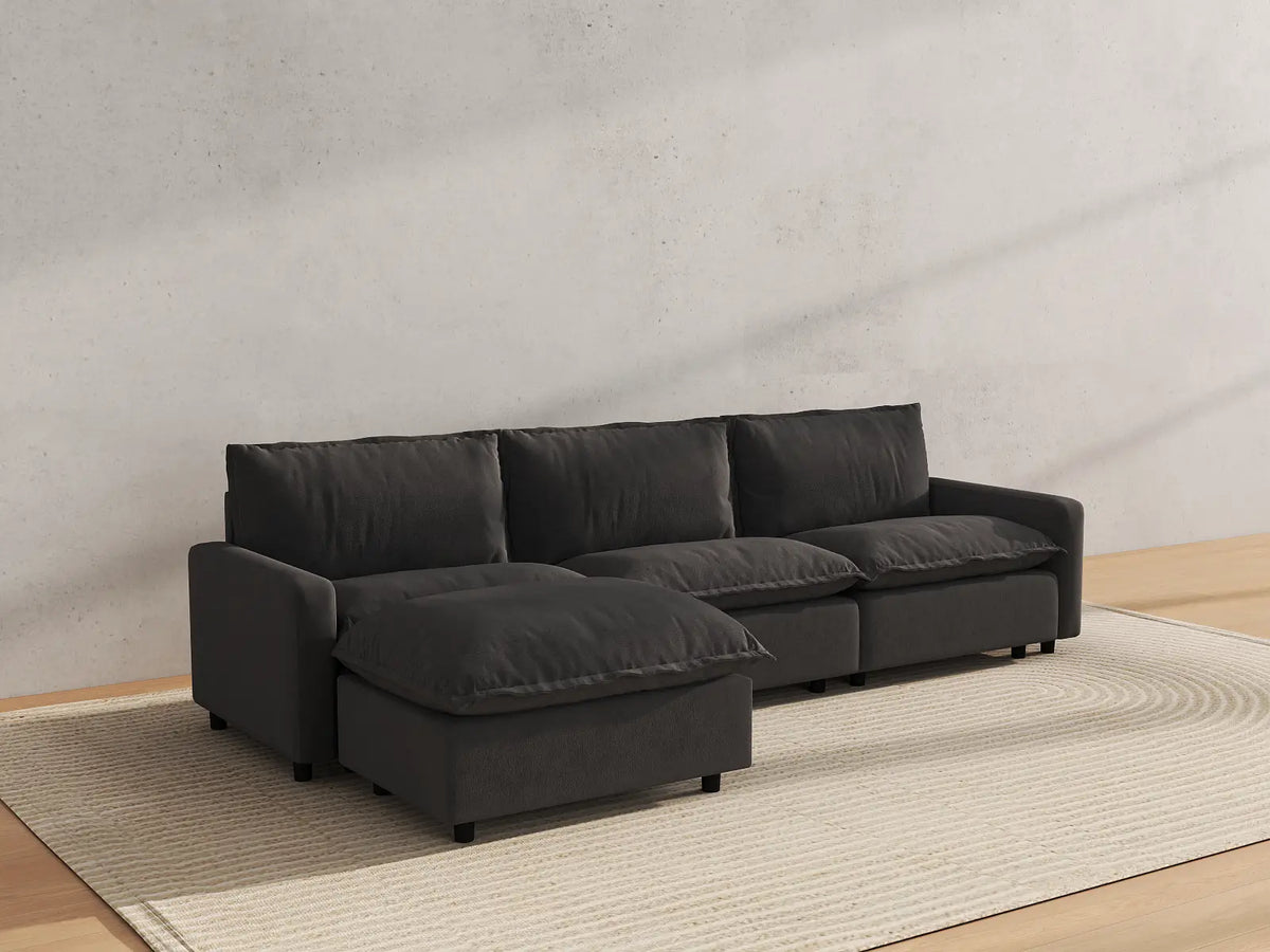Modular Cero Modular Sectionals | 4-Piece Grey Linen Home Living L-Shaped Sectionals 3-Seater with 1-Ottoman