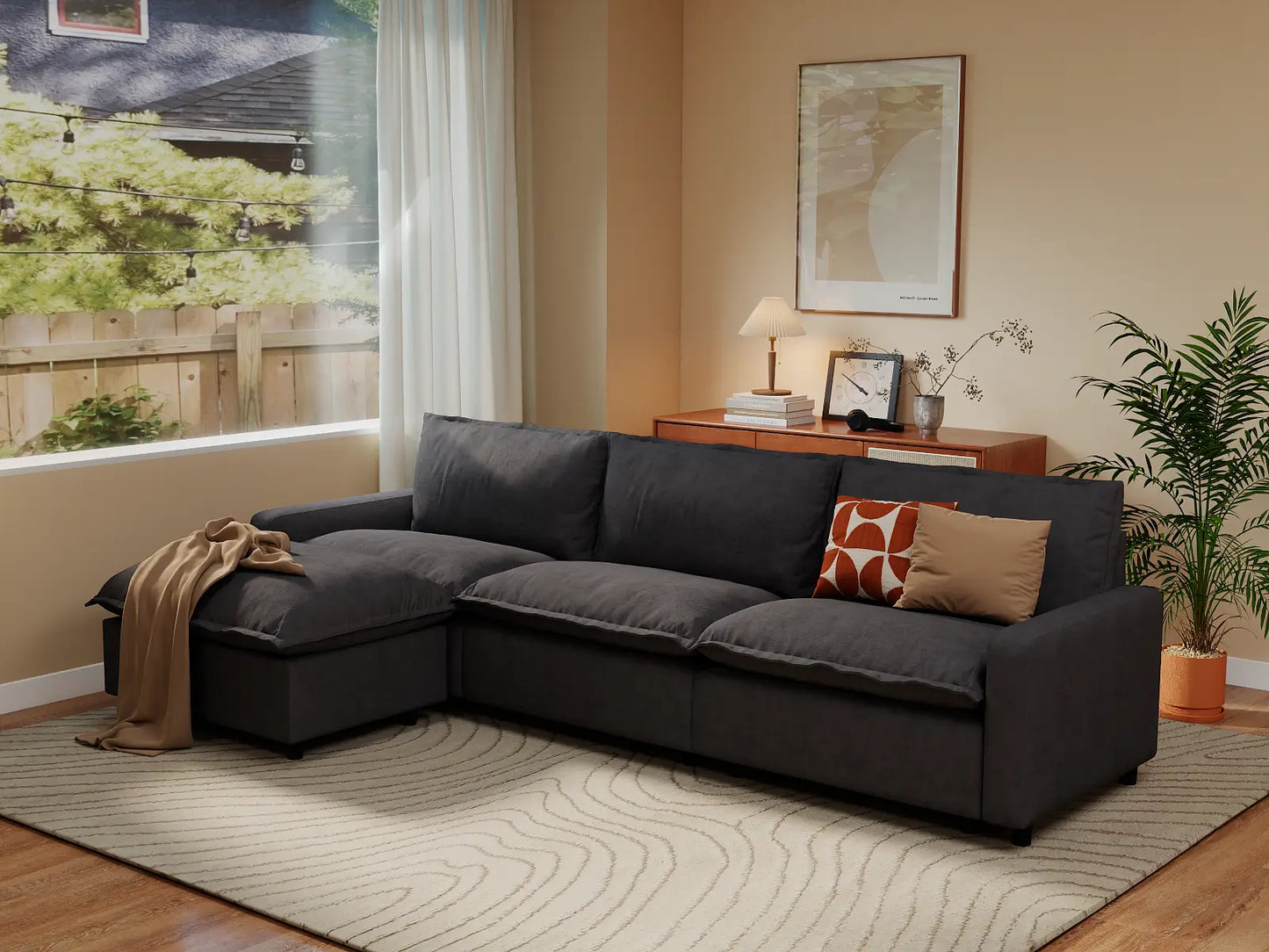 Modular Cero Modular Sectionals | 4-Piece Grey Linen Home Living L-Shaped Sectionals 3-Seater with 1-Ottoman