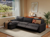 Modular Cero Reclining Sectionals | 4-Piece Grey Linen Large Space L-Shaped Sectionals 3-Seater with 1-Ottoman