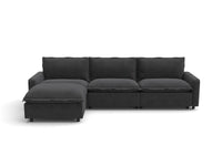 Modular Cero Reclining Sectionals | 4-Piece Grey Linen Large Space L-Shaped Sectionals 3-Seater with 1-Ottoman