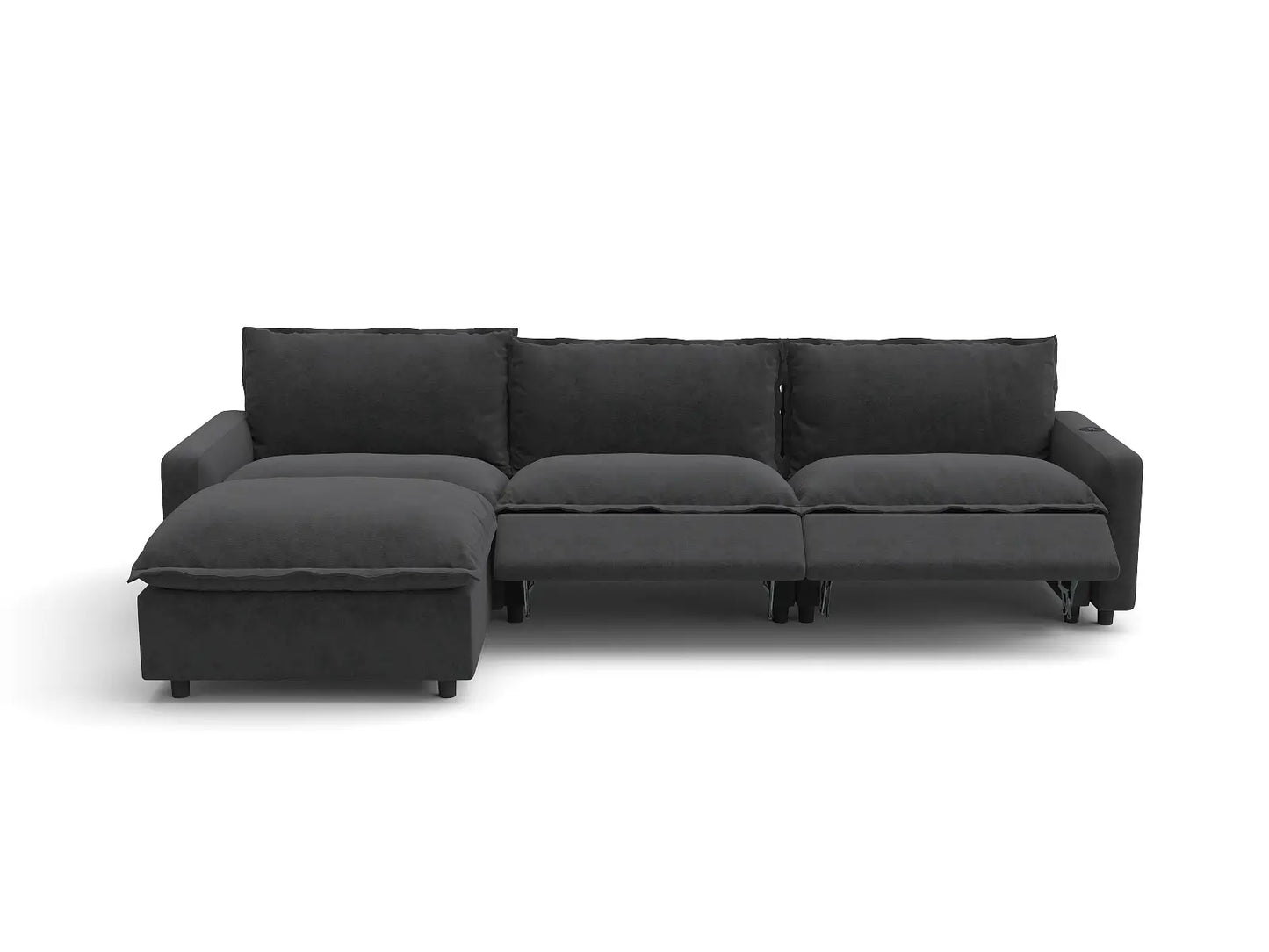 Modular Cero Reclining Sectionals | 4-Piece Grey Linen Large Space L-Shaped Sectionals 3-Seater with 1-Ottoman