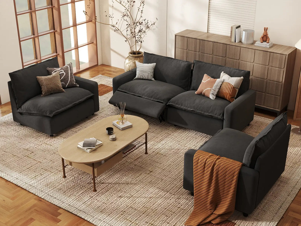 4 Piece Grey Linen Resort Style U Shaped Sectionals 4 Seater 1