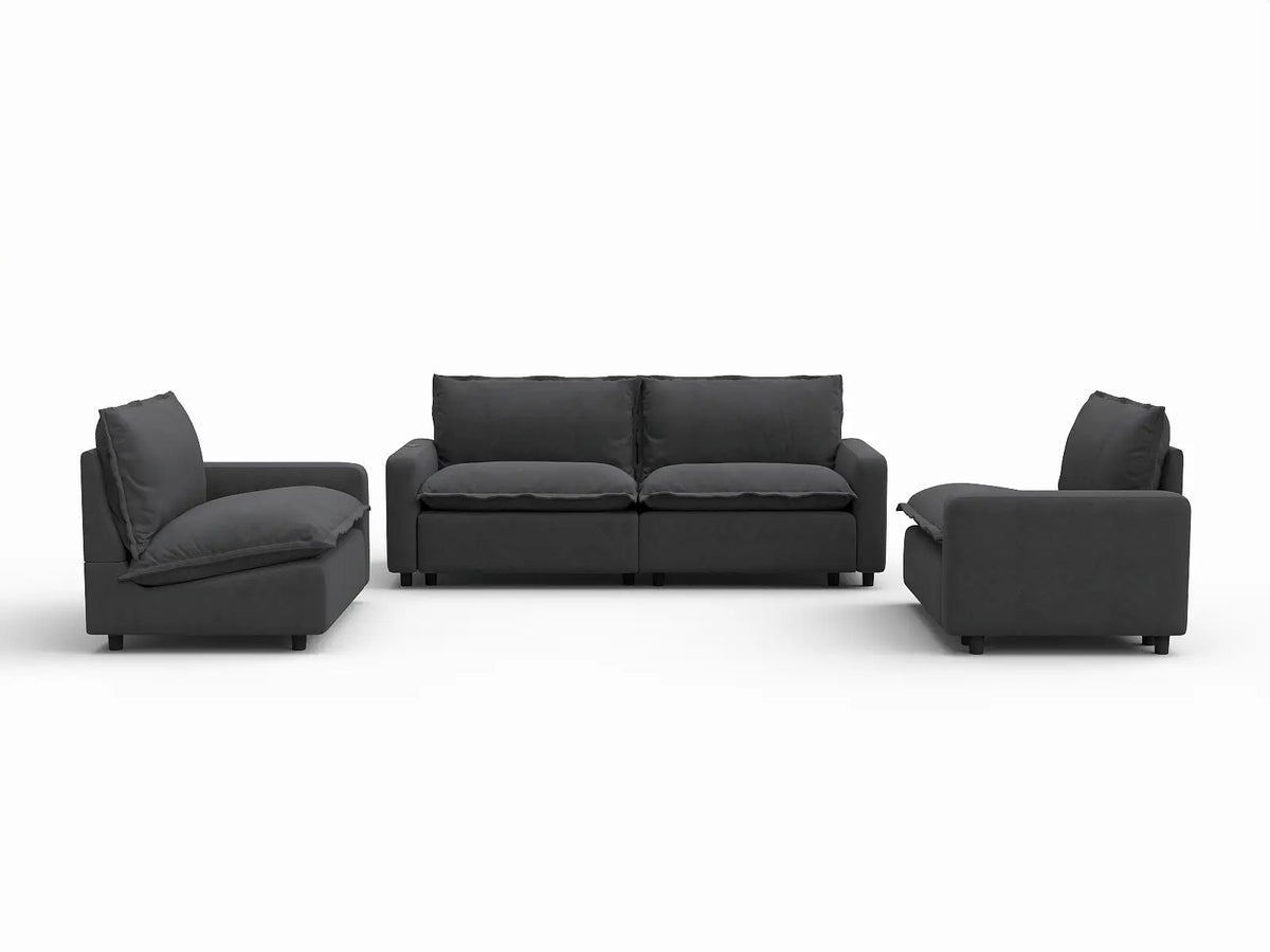 4 Piece Grey Linen Resort Style U Shaped Sectionals 4 Seater 2