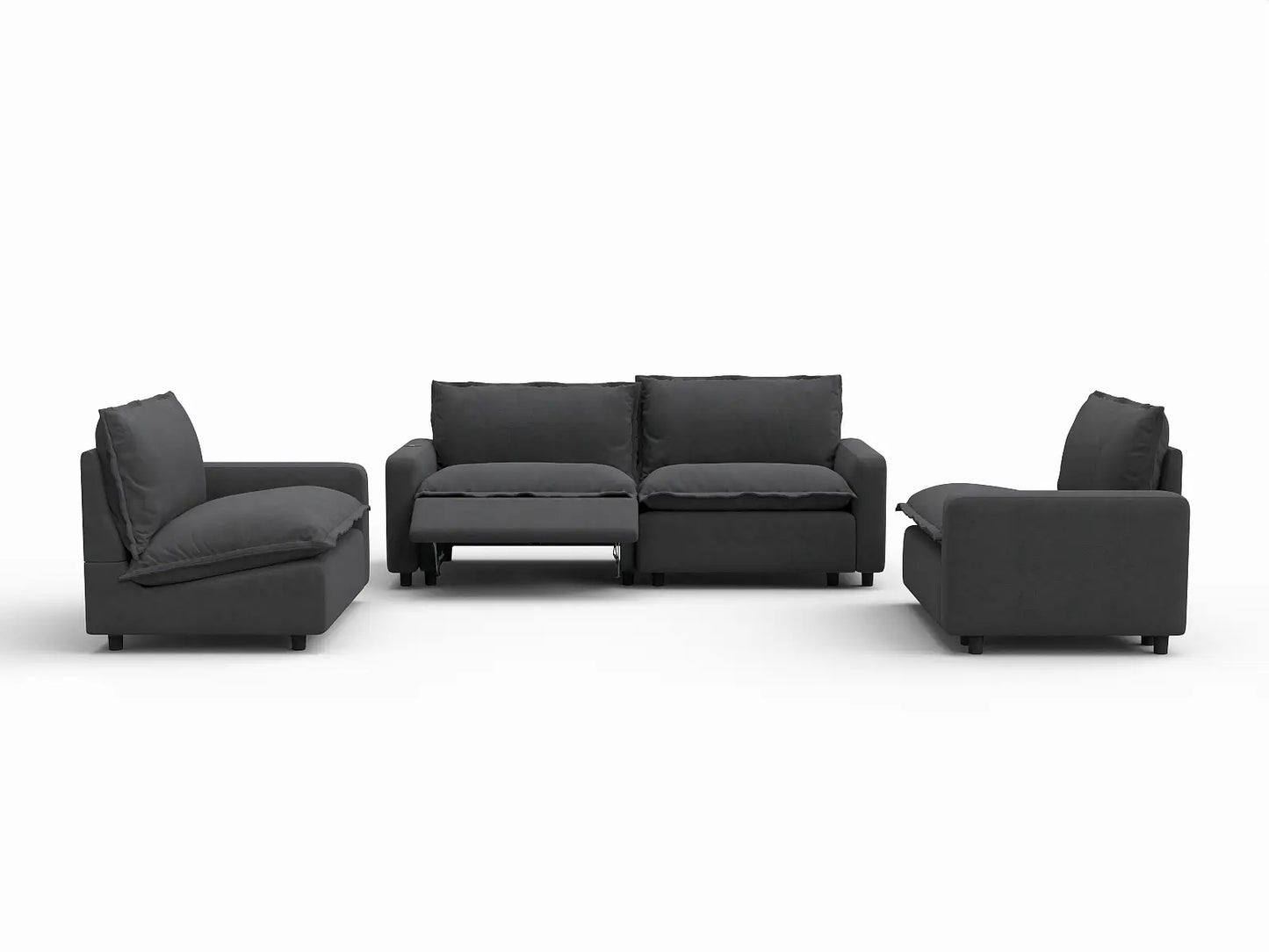 4 Piece Grey Linen Resort Style U Shaped Sectionals 4 Seater 3