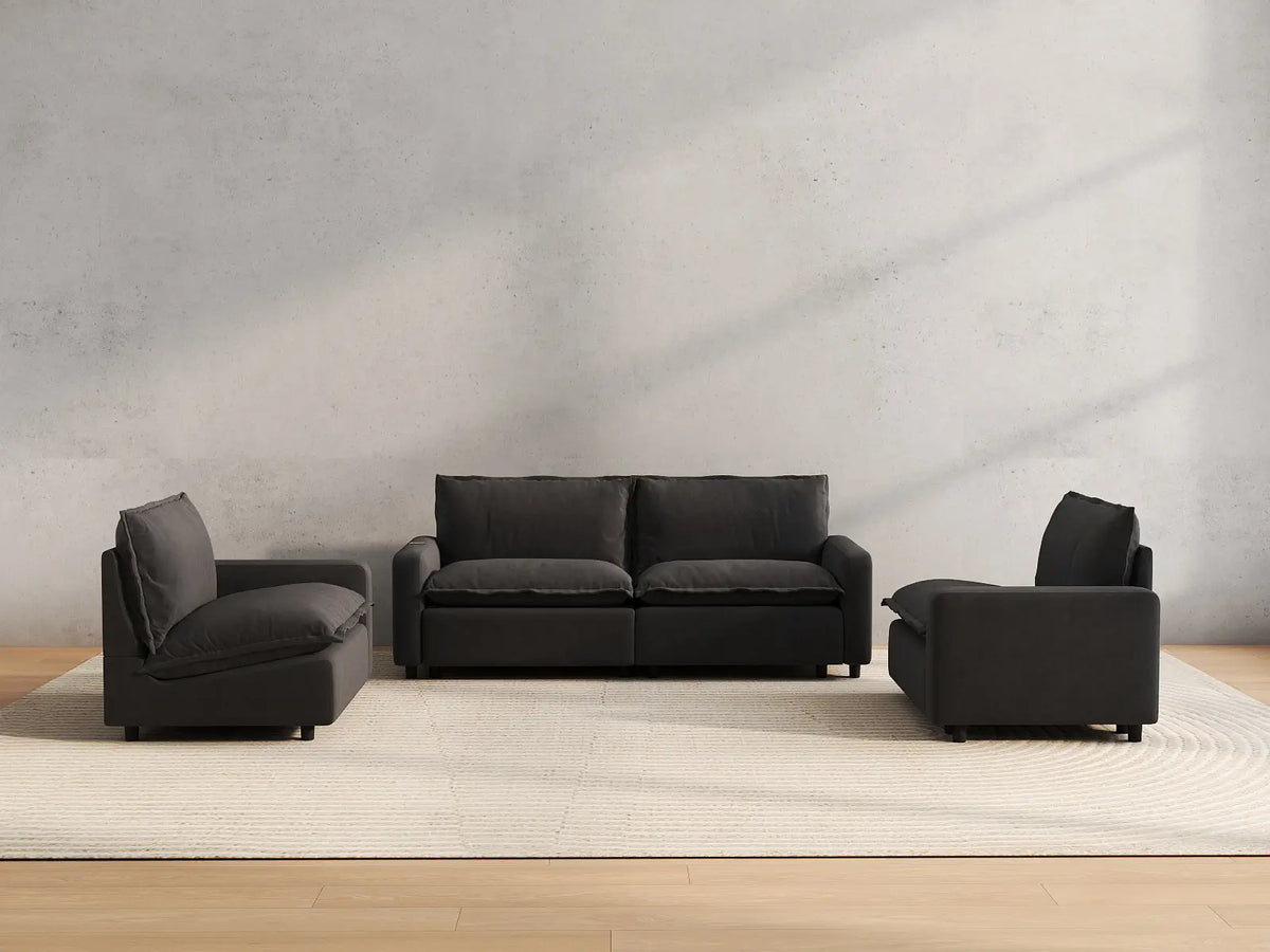 4 Piece Grey Linen Resort Style U Shaped Sectionals 4 Seater 4