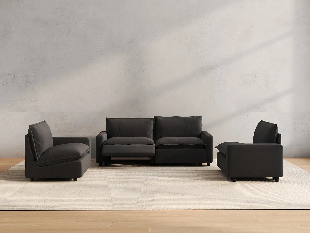 4 Piece Grey Linen Resort Style U Shaped Sectionals 4 Seater 5
