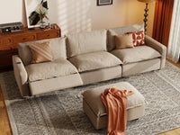 4 Piece Khaki Linen Condo Furniture Chaise Sectionals 3 Seater with 1 Ottoman 1