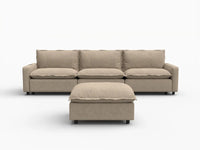 4 Piece Khaki Linen Condo Furniture Chaise Sectionals 3 Seater with 1 Ottoman 2