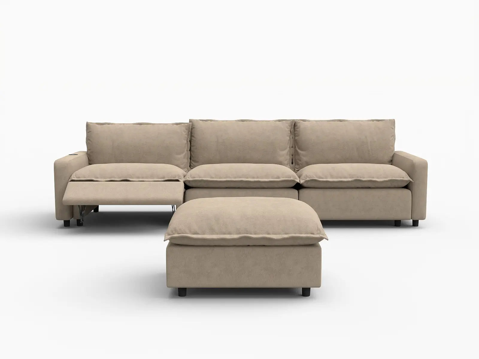 4 Piece Khaki Linen Condo Furniture Chaise Sectionals 3 Seater with 1 Ottoman 3