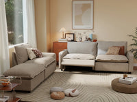 4 Piece Khaki Linen Den Chaise Sectionals 3 Seater with 1 Ottoman 1