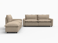 4 Piece Khaki Linen Den Chaise Sectionals 3 Seater with 1 Ottoman 2