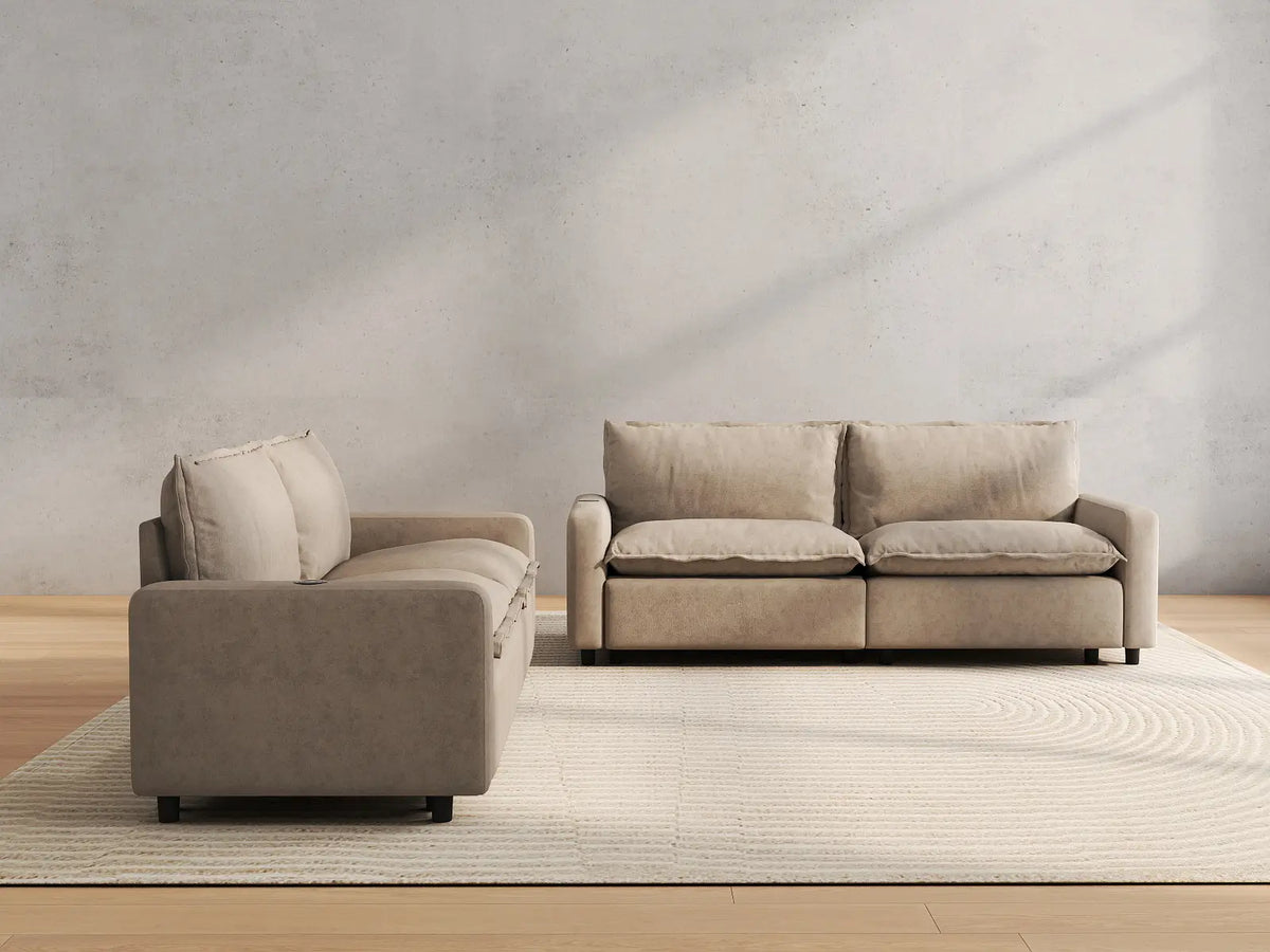4 Piece Khaki Linen Grand Estate V Shaped Sectionals 4 Seater 4
