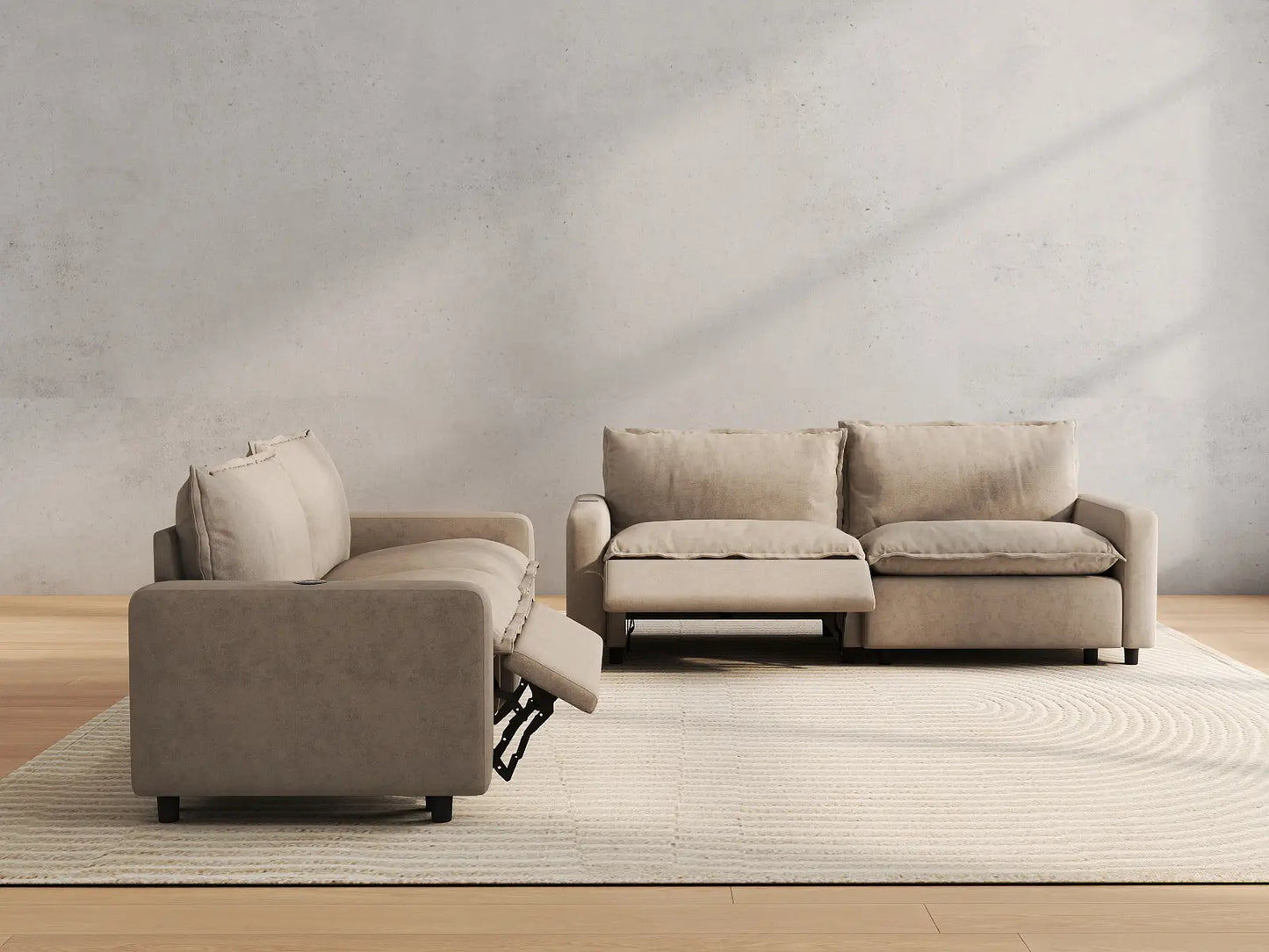 4 Piece Khaki Linen Grand Estate V Shaped Sectionals 4 Seater 5