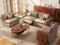 4 Piece Khaki Linen High Ceiling Room U Shaped Sectionals 4 Seater 1