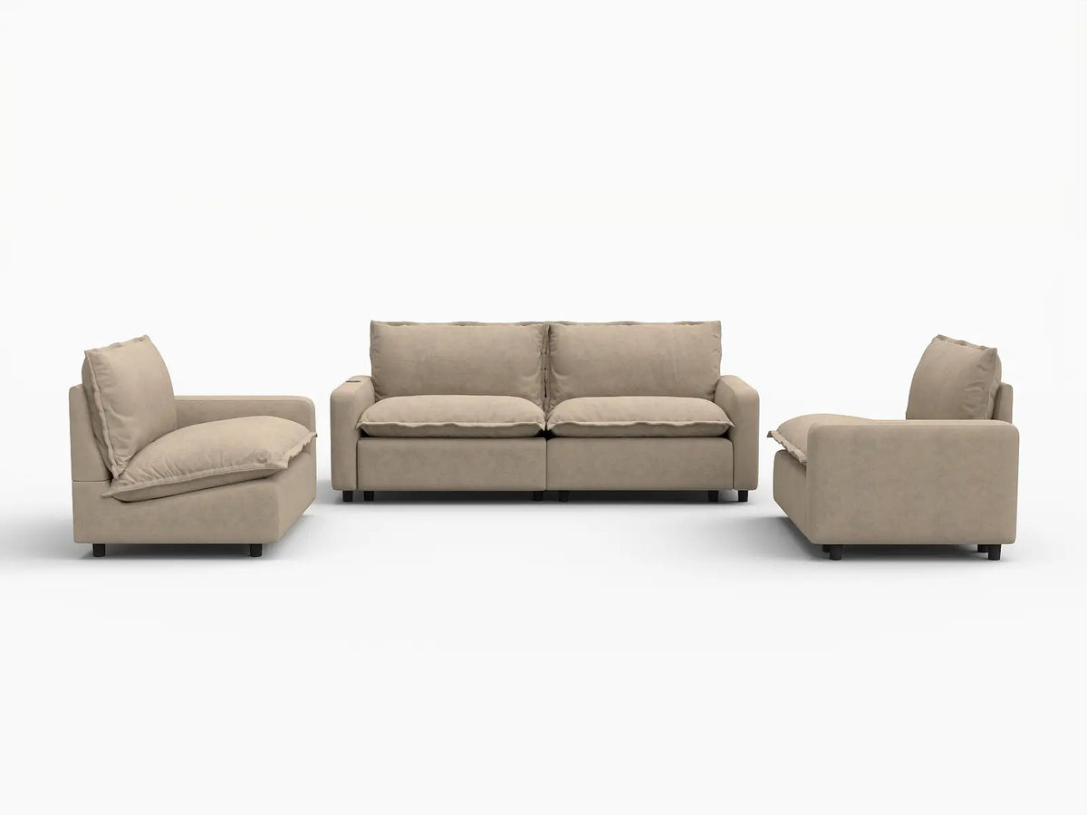4 Piece Khaki Linen High Ceiling Room U Shaped Sectionals 4 Seater 2