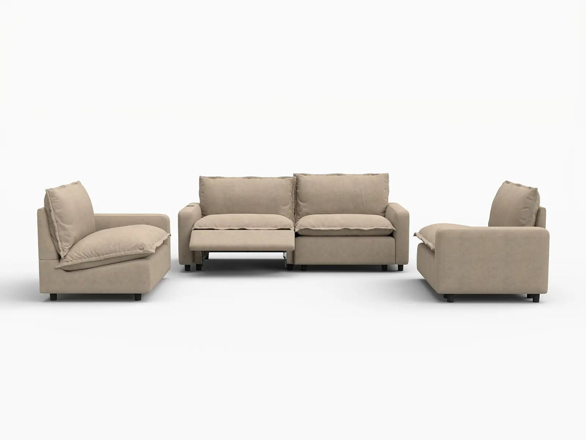 4 Piece Khaki Linen High Ceiling Room U Shaped Sectionals 4 Seater 3