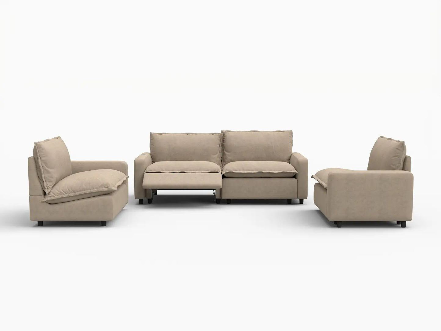 4 Piece Khaki Linen High Ceiling Room U Shaped Sectionals 4 Seater 3