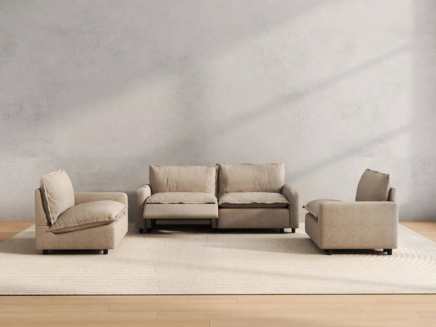 4 Piece Khaki Linen High Ceiling Room U Shaped Sectionals 4 Seater 5