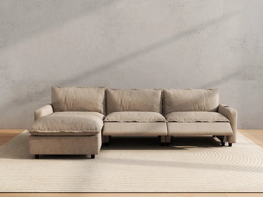 Modular Cero Reclining Sectionals | 4-Piece Khaki Linen Home Living L-Shaped Sectionals 3-Seater with 1-Ottoman