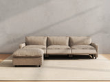 Modular Cero Power Reclining Sectional with Chaise | 4-Piece Khaki Linen Home Living L-Shaped Sectionals 3-Seater with 1-Ottoman