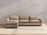 Modular Cero Reclining Sectionals | 4-Piece Khaki Linen Home Living L-Shaped Sectionals 3-Seater with 1-Ottoman