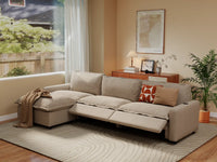 Modular Cero Reclining Sectionals | 4-Piece Khaki Linen Home Living L-Shaped Sectionals 3-Seater with 1-Ottoman