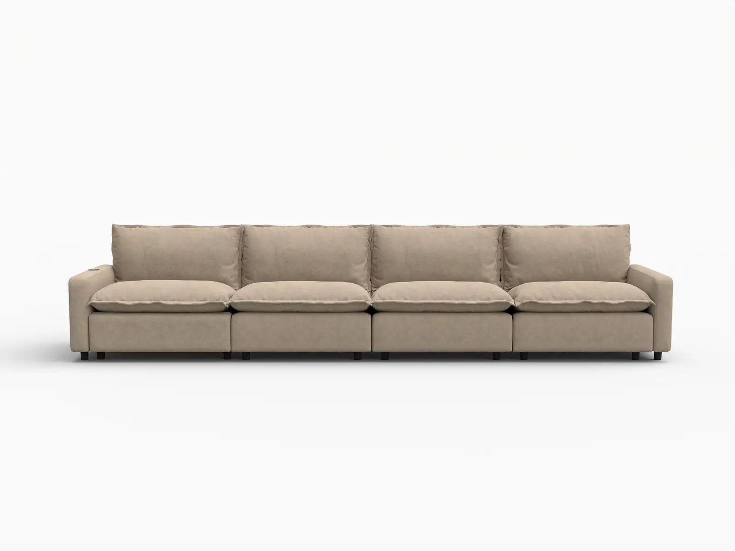 4 Piece Khaki Linen Home Theater Couch Sectionals 4 Seater 2