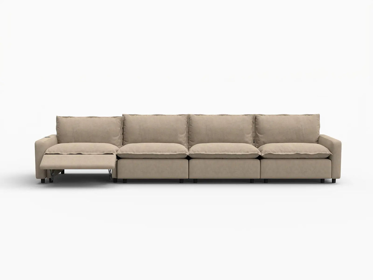 4 Piece Khaki Linen Home Theater Couch Sectionals 4 Seater 3