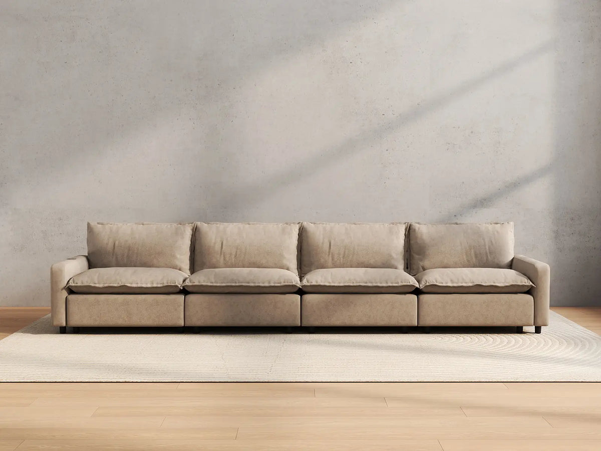4 Piece Khaki Linen Home Theater Couch Sectionals 4 Seater 4