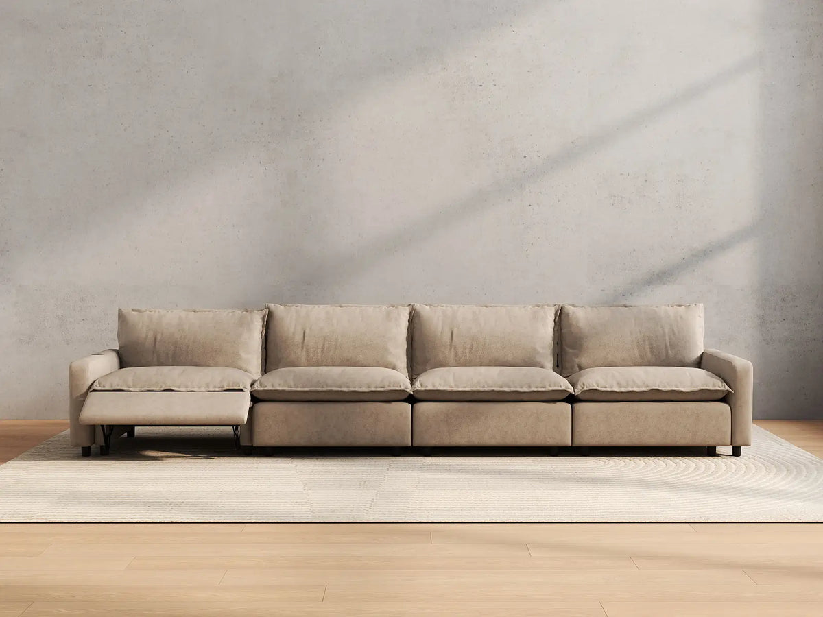 4 Piece Khaki Linen Home Theater Couch Sectionals 4 Seater 5