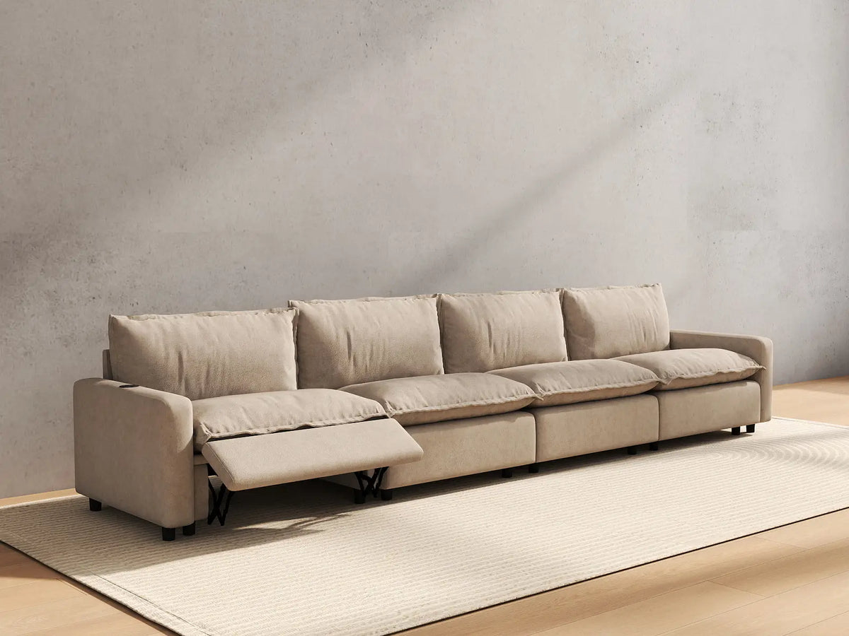 4 Piece Khaki Linen Home Theater Couch Sectionals 4 Seater 6