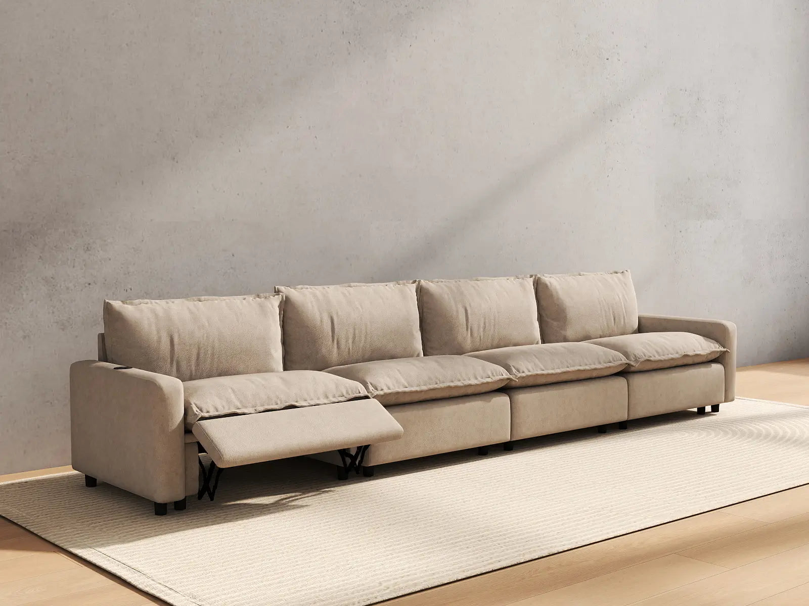 4 Piece Khaki Linen Home Theater Couch Sectionals 4 Seater 6