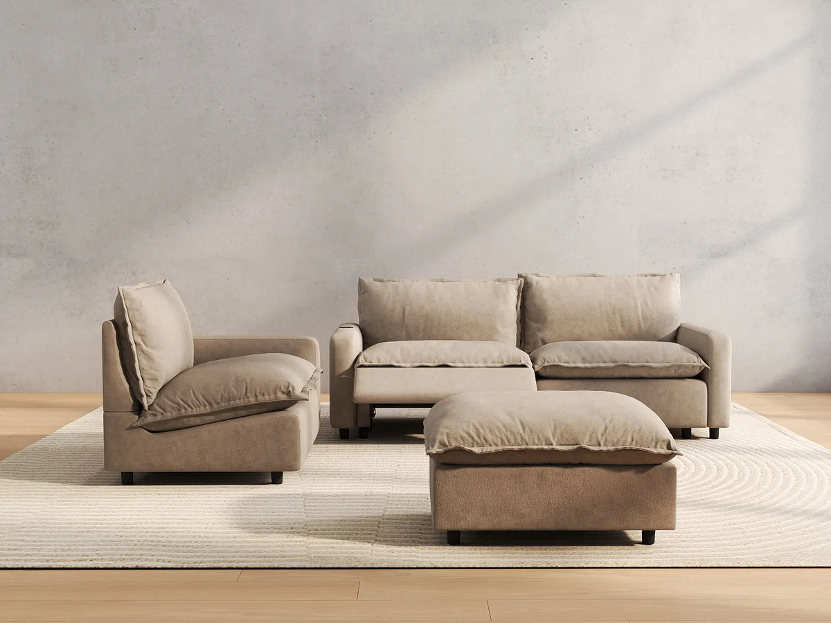 4 Piece Khaki Linen Large Space Chaise Sectionals 3 Seater with 1 Ottoman 5