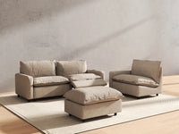 4 Piece Khaki Linen Large Space Chaise Sectionals 3 Seater with 1 Ottoman 6