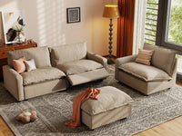 4 Piece Khaki Linen Large Space Chaise Sectionals 3 Seater with 1 Ottoman 7