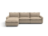 Modular Cero Reclining Sectionals | 4-Piece Khaki Linen Large Space L-Shaped Sectionals 3-Seater with 1-Ottoman