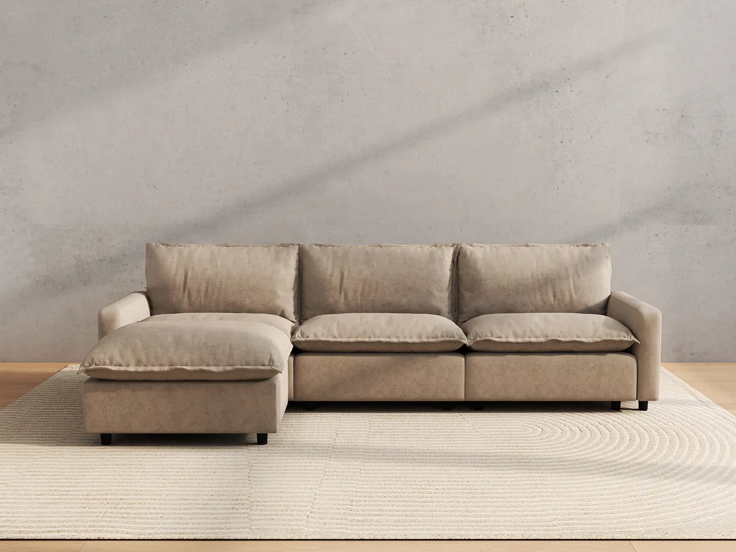 Modular Cero Modular Sectionals | 4-Piece Khaki Linen Large Space L-Shaped Sectionals 3-Seater with 1-Ottoman