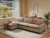 Modular Cero Modular Sectionals | 4-Piece Khaki Linen Large Space L-Shaped Sectionals 3-Seater with 1-Ottoman