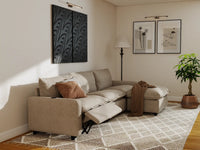 Modular Cero Reclining Sectionals | 4-Piece Khaki Linen Large Space L-Shaped Sectionals 3-Seater with 1-Ottoman