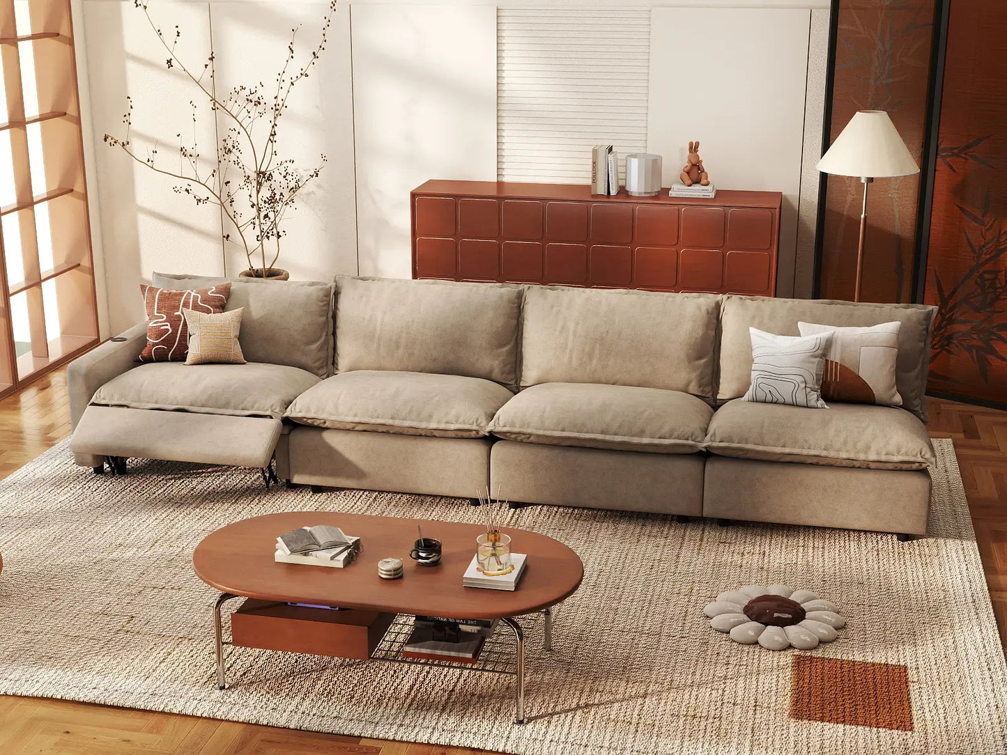 4 Piece Khaki Linen Main Living Area Couch Sectionals 4 Seater 1